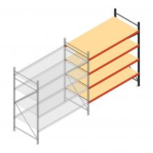 Grootvakstelling AR 2250x2250x1000 mm (hxbxd) 4 niveaus verzinkt aanbouwsectie met voorgemonteerde frames