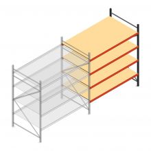 Grootvakstelling AR 2250x2250x1200 mm (hxbxd) 4 niveaus verzinkt aanbouwsectie met voorgemonteerde frames