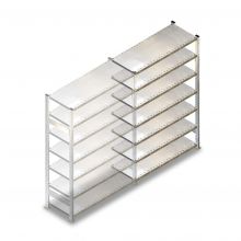 Gebruikte Schaefer R3000 legbordstelling 2300x1280x600mm (hxbxd) 7 niveaus aanbouwsectie