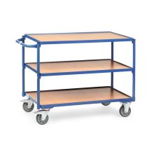 Lichte tafelwagen 300 kg met 3 houten etages en horizontale duwbeugel 850x500