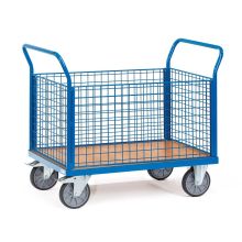 Plateauwagen, transportwagen 600 kg met 4 gaaswanden 1000x700