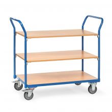 Tafelwagen 200 kg met 3 houten etages en dubbele duwbeugel 1000x600