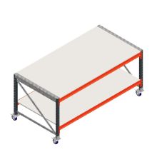 Voordeelpartij mobiele werktafel grootvakstelling dubbellaags op wielen beginsectie 1965x1000x930 mm (lxdxh) frames voorgemonteerd