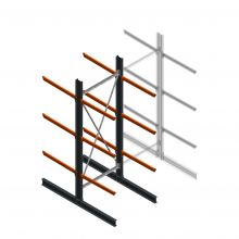 Zware draagarmstelling dubbelzijdig 4000x1500x1200mm (hxbxd) 3 niveaus beginsectie
