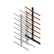 Zware draagarmstelling dubbelzijdig 5000x1000x1200mm (hxbxd) 6 niveaus aanbouwsectie