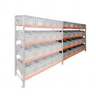 Bakkenkast AR 2000x2250x600 mm (hxbxd) 4 niveaus met 20 euronormbakken aanbouwsectie