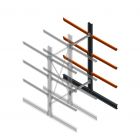 Zware draagarmstelling dubbelzijdig 3000x1000x1200mm (hxbxd) 3 niveaus aanbouwsectie