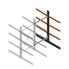 Zware draagarmstelling dubbelzijdig 3000x1500x1200mm (hxbxd) 3 niveaus aanbouwsectie