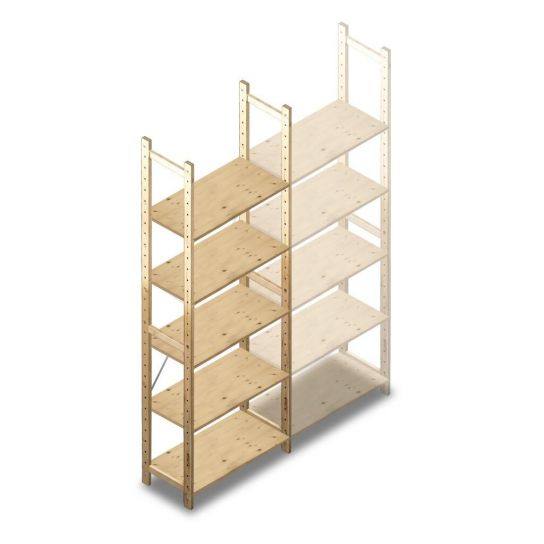 Houten legbordstelling BT Combi 2380x870x370 mm (hxbxd) 5 niveaus beginsectie