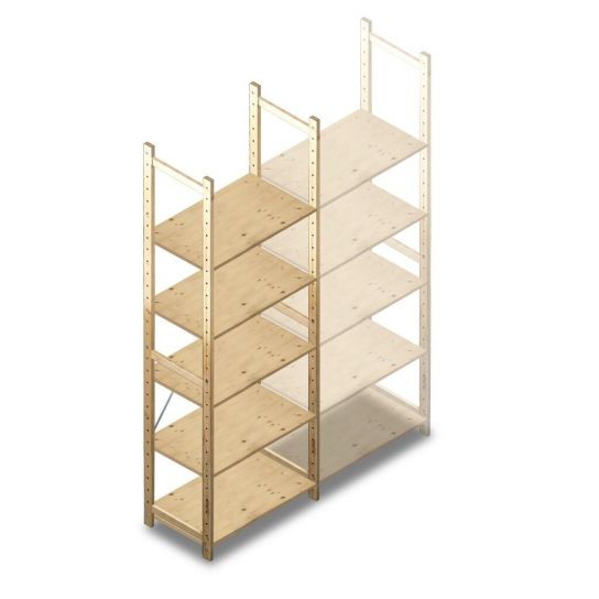 Houten legbordstelling BT Combi 2380x870x500 mm (hxbxd) 5 niveaus beginsectie