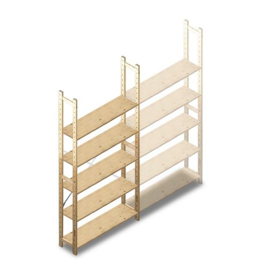 Houten legbordstelling BT Combi 2380x1170x280 mm (hxbxd) 5 niveaus beginsectie