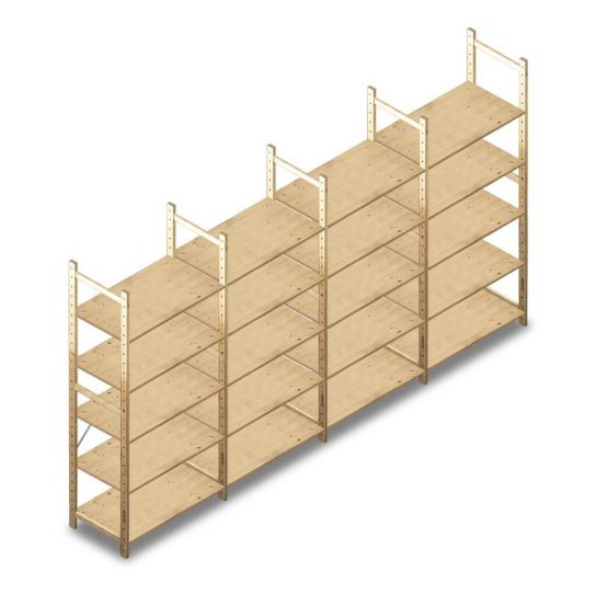Voordeelrij houten legbordstelling BT Combi 2080x4030x500 mm (hxbxd) 5 niveaus