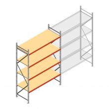 Grootvakstelling AR 3000x2010x800 mm (hxbxd) 4 niveaus verzinkt beginsectie met voorgemonteerde frames