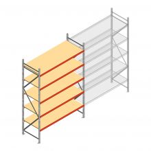Grootvakstelling AR 3000x2010x800 mm (hxbxd) 5 niveaus verzinkt beginsectie met voorgemonteerde frames