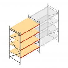 Grootvakstelling AR 3000x2010x1200 mm (hxbxd) 4 niveaus verzinkt beginsectie met voorgemonteerde frames