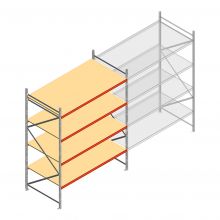 Grootvakstelling AR 3000x2700x1200 mm (hxbxd) 4 niveaus verzinkt beginsectie met voorgemonteerde frames
