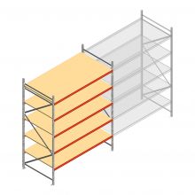 Grootvakstelling AR 3000x2700x1200 mm (hxbxd) 5 niveaus verzinkt beginsectie met voorgemonteerde frames