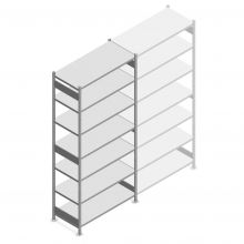 Gebruikte Bito legbordstelling 3000x1300x600 mm (hxbxd) 7 niveaus beginsectie