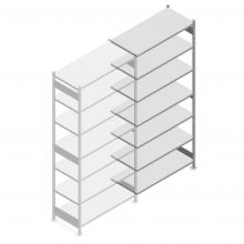 Deels gebruikte Heavy Duty legbordstelling 3000x1000x500 mm (hxbxd) 7 niveaus aanbouwsectie