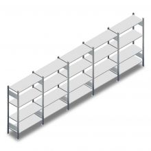 Voordeelrij deels gebruikte Heavy Duty legbordstelling 1625x5180x500 mm (hxbxd) 4 niveaus