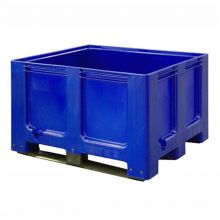 Palletbox blokpalletformaat 1200x1000x760 mm (lxbxh) op 3 sleeplatten blauw