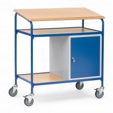 Verrijdbare kast, lessenaar 100 kg 1000x600 met afsluitbare kast en houten schrijfblad, werkblad