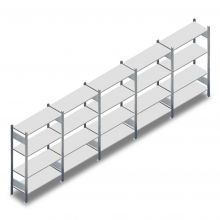 Voordeelrij deels gebruikte Heavy Duty legbordstelling 1625x5000x400 mm (hxbxd) 4 niveaus 150 kg