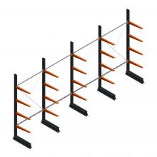 Voordeelrij lichte draagarmstelling enkelzijdig 2500x5100x600 mm (hxbxd) 4 niveaus