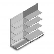 Wandstelling Tego 1800x1000x470 mm (hxbxd) 4 niveaus RAL9006 aanbouwsectie
