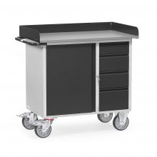 Werkplaatswagen van staalplaat 400 kg met 1 kast, 4 schuifladen en opstaande rand 985x590 antraciet