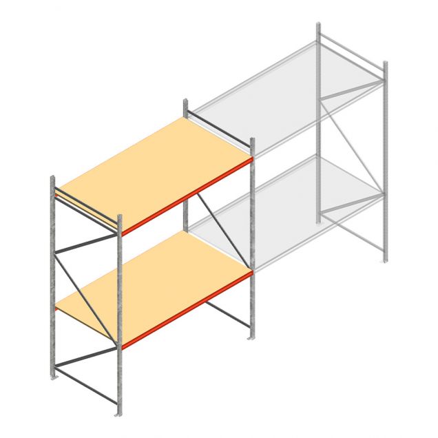 Grootvakstelling AR 3000x2700x1200 mm (hxbxd) 2 niveaus verzinkt beginsectie met voorgemonteerde frames
