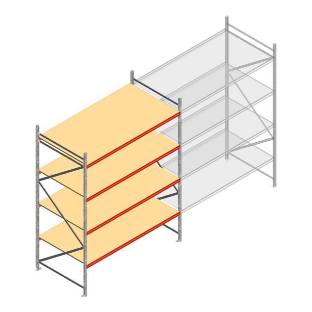 Grootvakstelling AR 3000x2700x1200 mm (hxbxd) 4 niveaus verzinkt beginsectie met voorgemonteerde frames