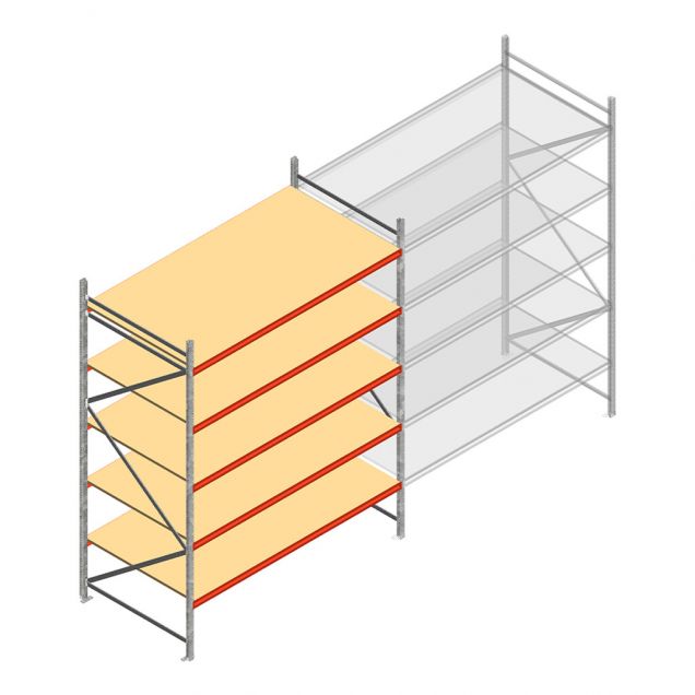 Grootvakstelling AR 3000x2700x1200 mm (hxbxd) 6 niveaus verzinkt beginsectie met voorgemonteerde frames