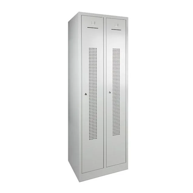 2-deurs garderobekast 1800x600x500 mm (hxbxd) grijs op sokkel geperforeerd hangoogsluiting