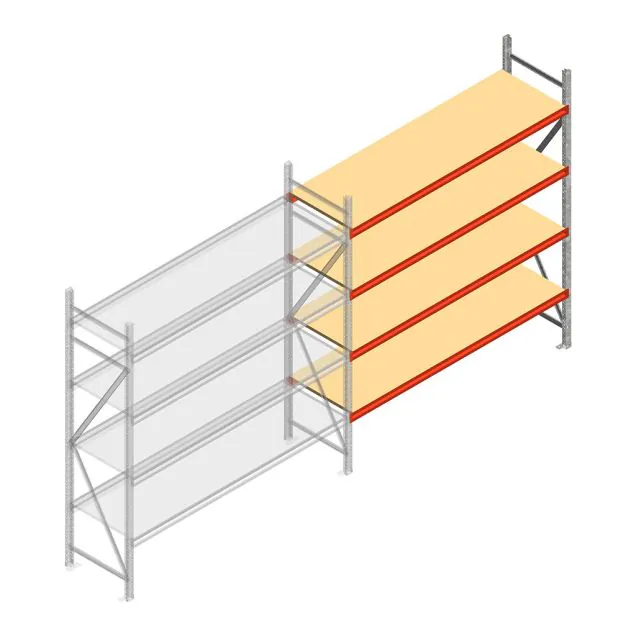 Grootvakstelling AR 2500x2250x600 mm (hxbxd) 4 niveaus verzinkt aanbouwsectie met voorgemonteerde frames