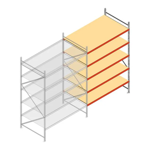 Grootvakstelling AR 3000x2250x1200 mm (hxbxd) 5 niveaus verzinkt aanbouwsectie met voorgemonteerde frames