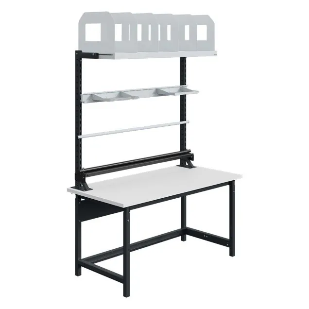 Verstelbare werkbank met rail Sofame laminaat 30mm 1500x750x770-1050 mm 300kg Antraciet