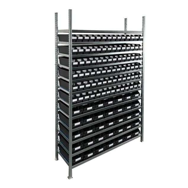 Bakkenkast 2.000x1.300x400mm met 119 bakken / 476 posities Zwart