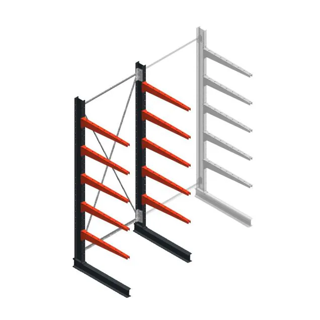 Medium draagarmstelling BR enkelzijdig 3000x1250x800mm (hxbxd) 5 niveaus beginsectie 340/arm