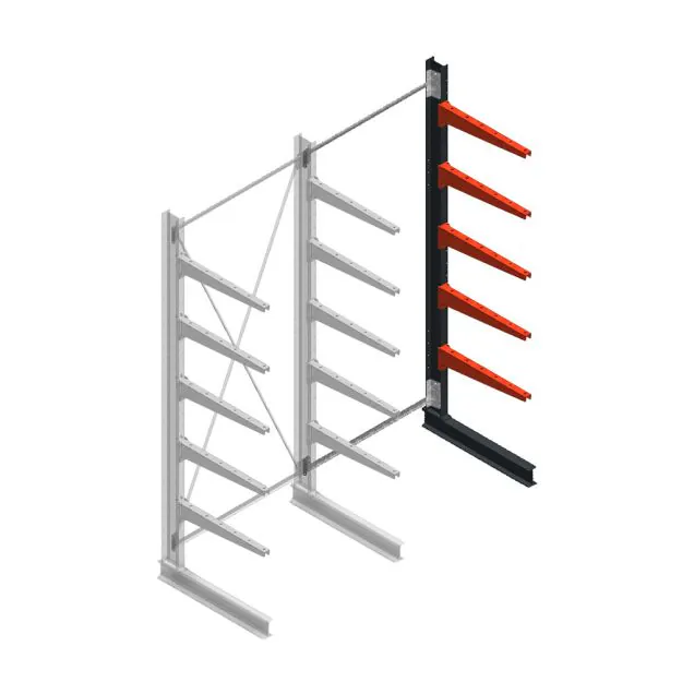 Medium draagarmstelling BR enkelzijdig 3000x1250x800mm (hxbxd) 5 niveaus aanbouwsectie 220/arm