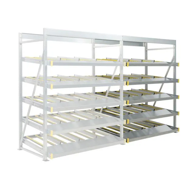 Flowrack doorrolstelling 2304x1840x1230mm 5 niveaus schuin aanbouwsectie