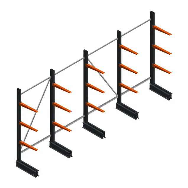 Voordeelrij lichte draagarmstelling BR enkelzijdig 2000x4100x500 mm (hxbxd) 3 niveaus