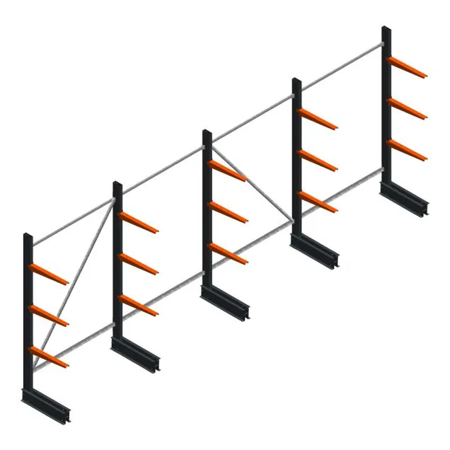 Voordeelrij lichte draagarmstelling BR enkelzijdig 2000x5100x500 mm (hxbxd) 3 niveaus