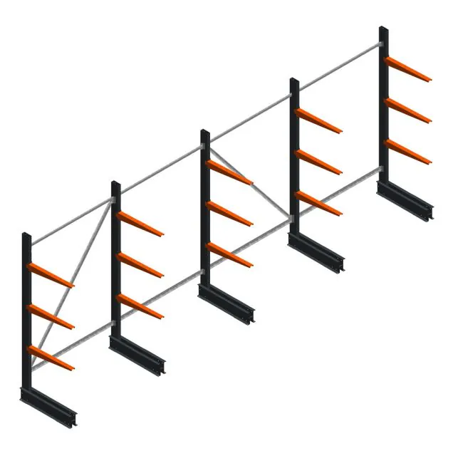 Voordeelrij lichte draagarmstelling BR enkelzijdig 2000x5100x600 mm (hxbxd) 3 niveaus
