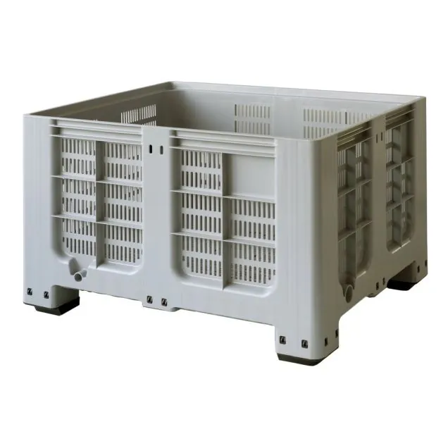 Geperforeerde palletbox blokpalletformaat 1200x1000x760 mm (lxbxh) op 4 poten grijs
