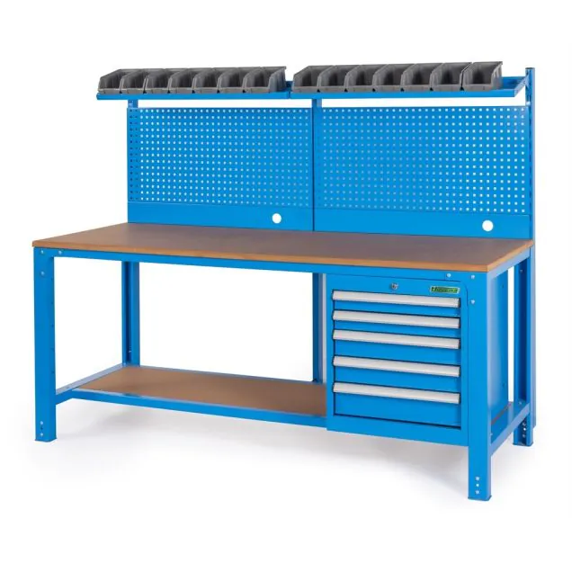 Werkbank met gereedschapswand en 5 laden blauw 1680x2000x700 (hxbxd)