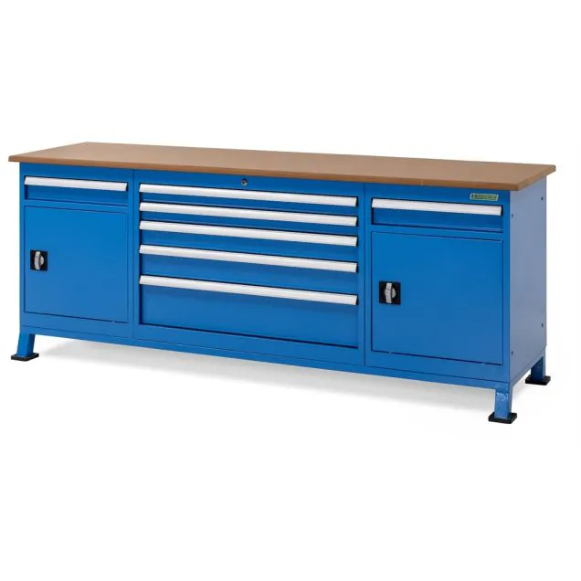 Werkbank met 2 kasten en 7 laden blauw 850x2200x600 (hxbxd)