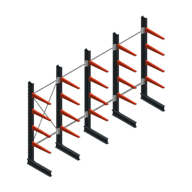 Voordeelrij medium draagarmstelling enkelzijdig 2500x5000x600mm (hxbxd) 4 niveaus 425/arm