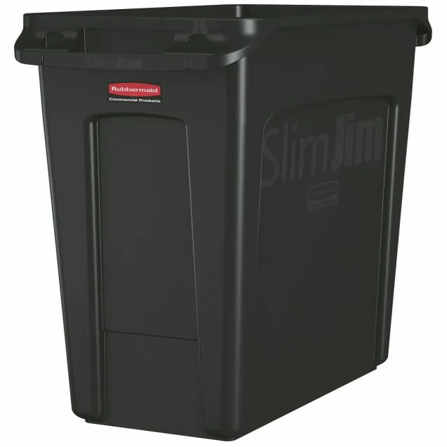 Slim Jim container met luchtsleuven, 87ltr zwart, Rubbermaid