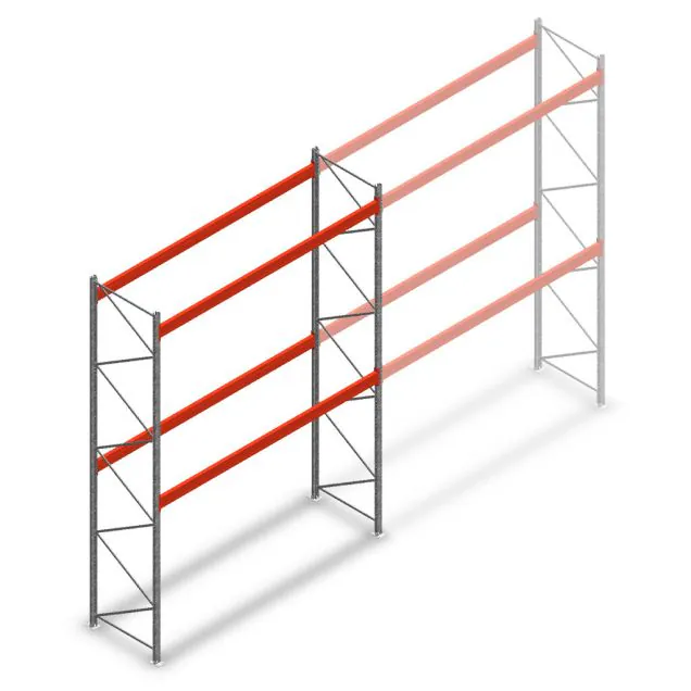 Palletstelling AR T2 5000x3600x1100mm (hxbxd) 2 niveaus 3004kg/niv beginsectie met voorgemonteerde frames